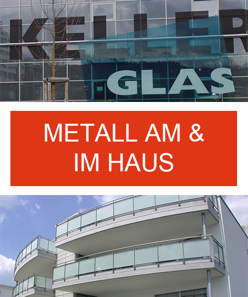 Headerbild mit zwei Bildern, die Metallbauten an Balkonen und Eingangsbereichen zeigen